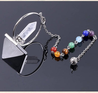 Pyramid Natural Crystal Pendulum with 7 Chakra Color Stones Pendant Chain for Energy Cleansing and Karma Healing. - KarmaLucky