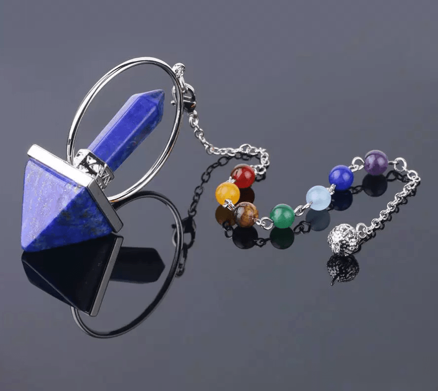 Pyramid Natural Crystal Pendulum with 7 Chakra Color Stones Pendant Chain for Energy Cleansing and Karma Healing. - KarmaLucky