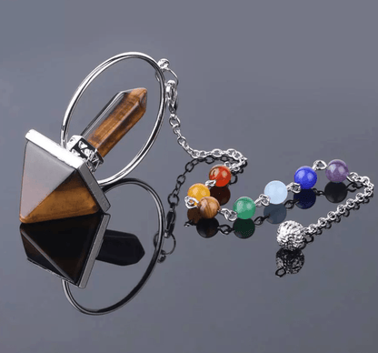 Pyramid Natural Crystal Pendulum with 7 Chakra Color Stones Pendant Chain for Energy Cleansing and Karma Healing. - KarmaLucky