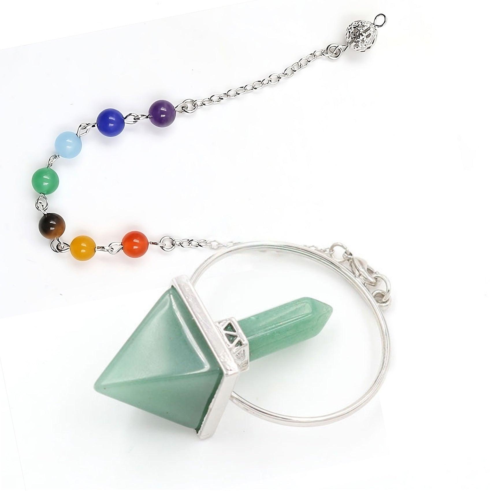 Pyramid Natural Crystal Pendulum with 7 Chakra Color Stones Pendant Chain for Energy Cleansing and Karma Healing. - KarmaLucky