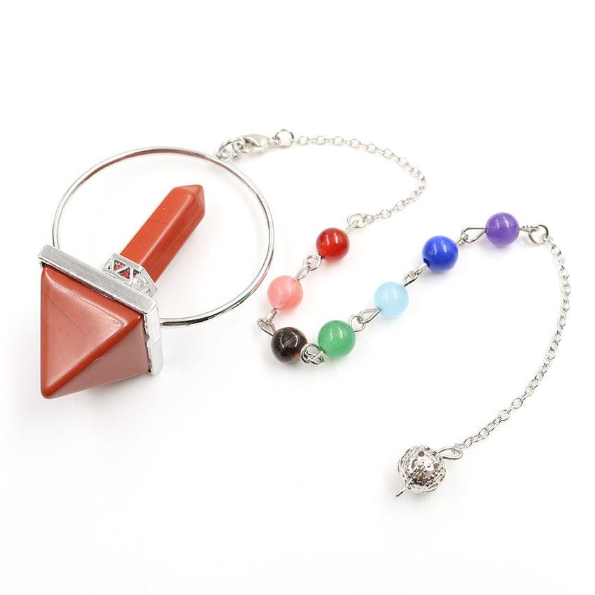 Pyramid Natural Crystal Pendulum with 7 Chakra Color Stones Pendant Chain for Energy Cleansing and Karma Healing. - KarmaLucky