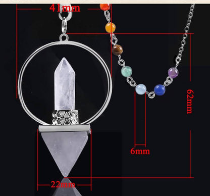 Pyramid Natural Crystal Pendulum with 7 Chakra Color Stones Pendant Chain for Energy Cleansing and Karma Healing. - KarmaLucky