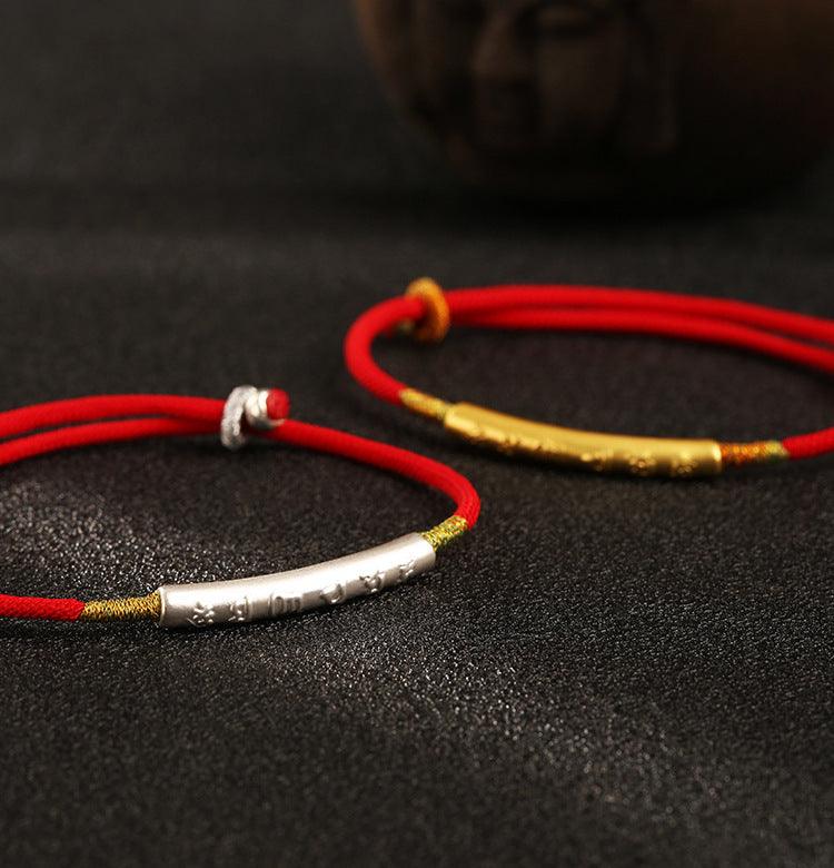 Tibetan Bracelets - Six-Syllable Mantra Red String Bracelets, Prosperity and Peace &amp; Attract Positivity, Healing Spirit Bracelets, Gold / Sliver - KarmaLucky