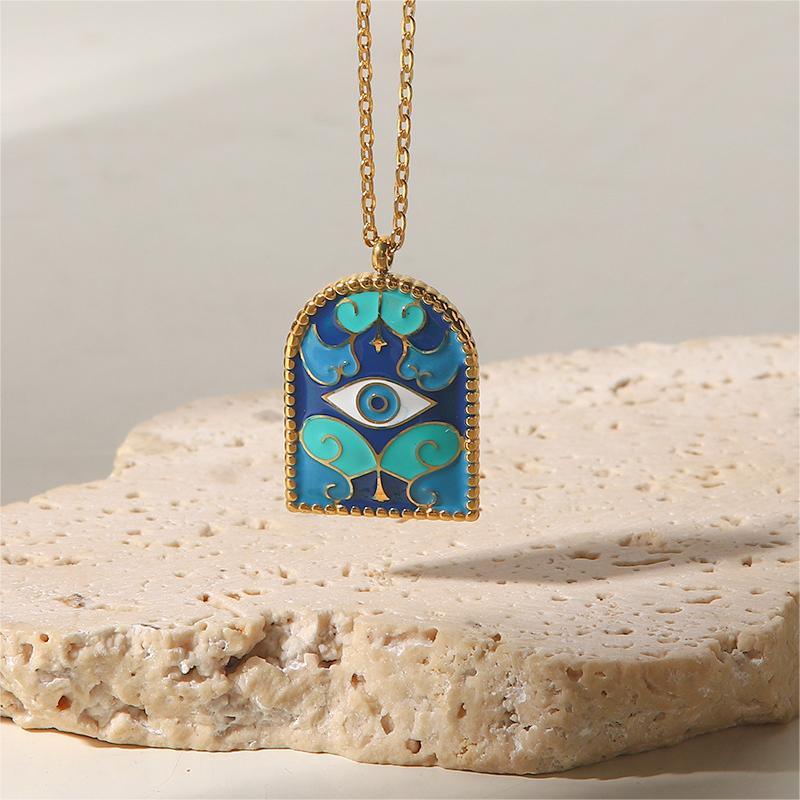 Titanium Steel Staircase Arc de Triomphe Ancient Roman Blue Arch evil Eye High Color Preservation Necklace - KarmaLucky