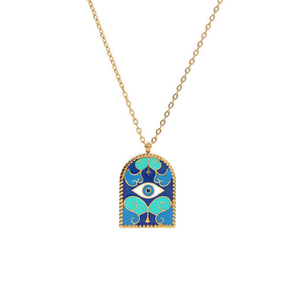 Titanium Steel Staircase Arc de Triomphe Ancient Roman Blue Arch evil Eye High Color Preservation Necklace - KarmaLucky