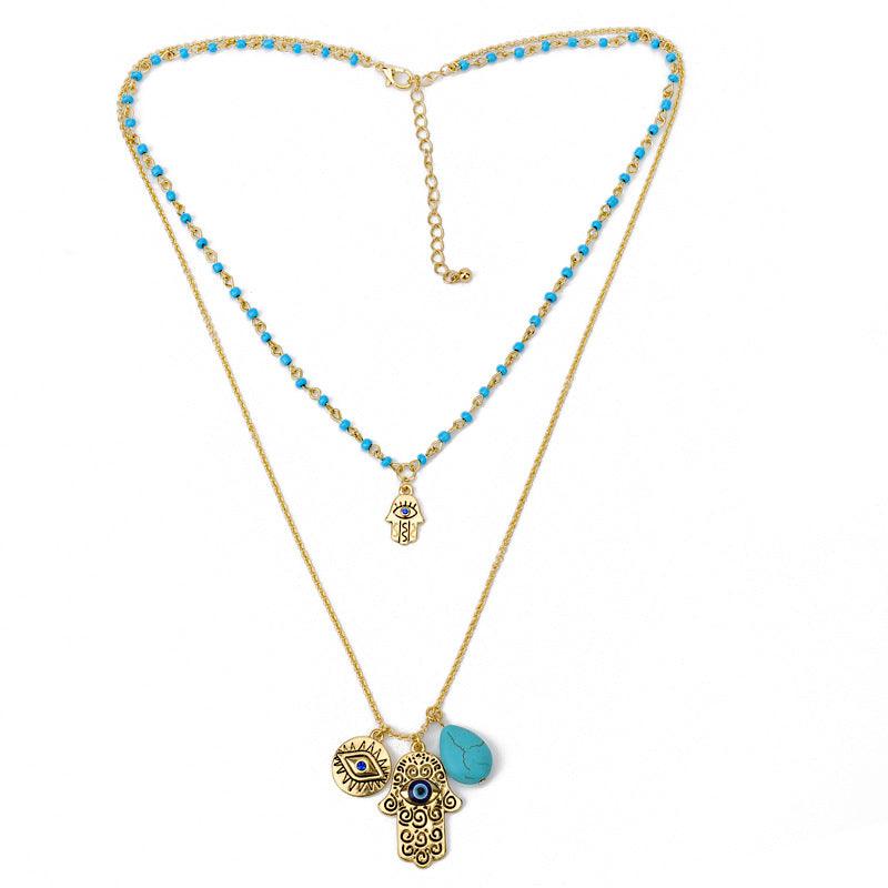 Turquoise Hamsa Evil Eye Necklace, Pendant Set - KarmaLucky