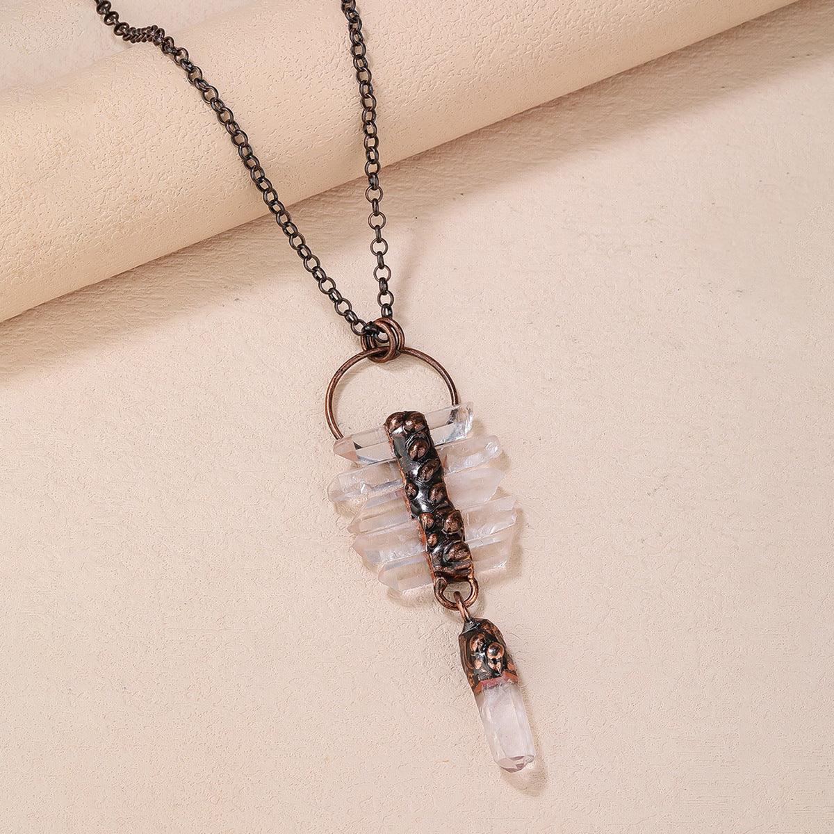 Vintage Clear Quartz Pendant, Natural Hexagonal Crystal, Energy Healing Pendant - KarmaLucky