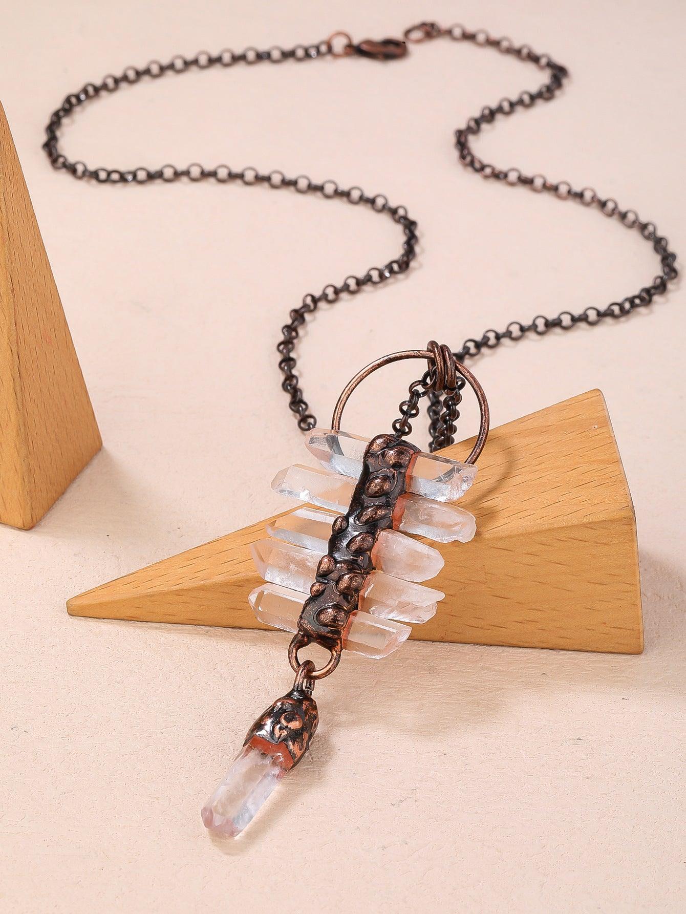 Vintage Clear Quartz Pendant, Natural Hexagonal Crystal, Energy Healing Pendant - KarmaLucky