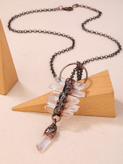 Vintage Clear Quartz Pendant, Natural Hexagonal Crystal, Energy Healing Pendant - KarmaLucky